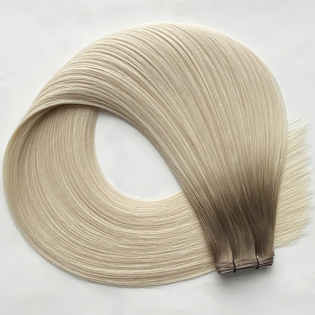2025 Haiyi 18 Inch 20G Rooted Ash Blonde Genius Weft Hair Extension Sew in Human Hair Hand Tied Virgin Hair