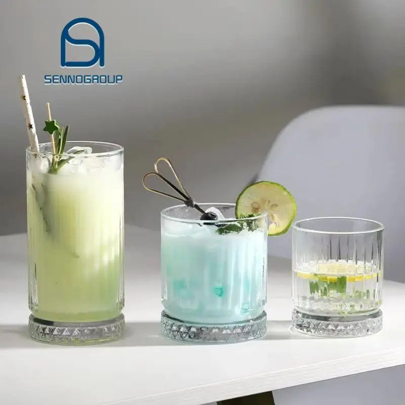 Household Drinking Glass Cup European Style Lead Free Multi-size Vertical Stripes Glass  Drinking Water Drink Ware Glass Cup