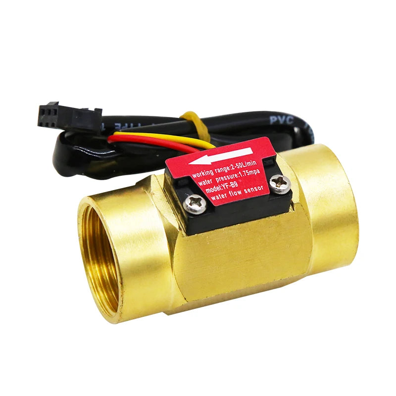 3/4" Female Thread Brass Flowmeter NPN Hall Water Flow Sensor with Solenoid Power Flow Switch Sensor Water DC3.5~24V