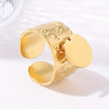 Anillo De Acero Inoxidable Stainless Steel Finger Band Ring Adjustable Open Wide Texture Ring Gold Plated Round Disc Charm Ring