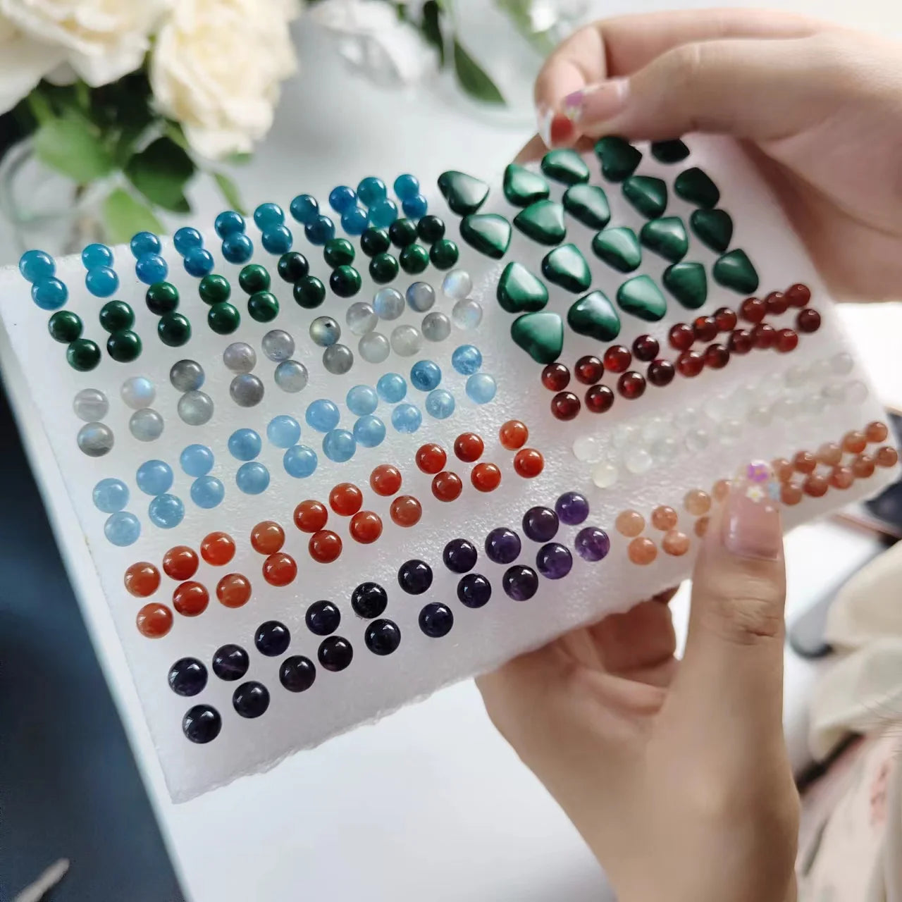 Natural Crystal Women Earring Ball Beads Clear Quartz Pierced Gemston Aquamarine Stud Earrings