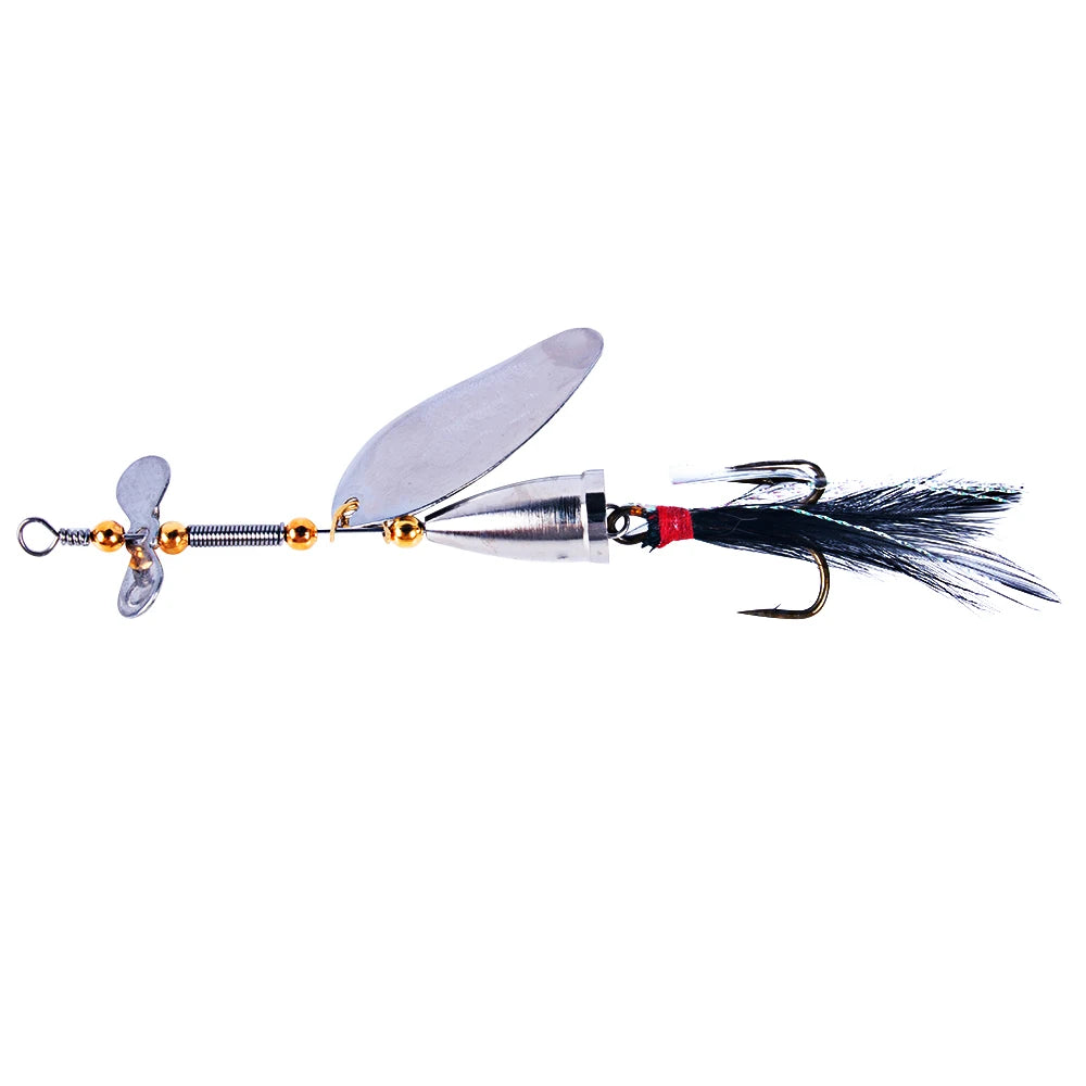 Wholesale SP170 9.5cm 9.9g Metal Spinner Baits Spoon Fishing Lures with Feather Hook