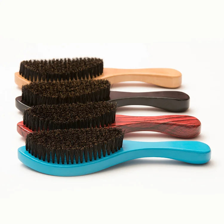 BOOMHME Brush Wholesale Factory Directly Beech Wood Natural Boar Bristle Wave Hair 360 Curved Beard Brush for Men Grooming