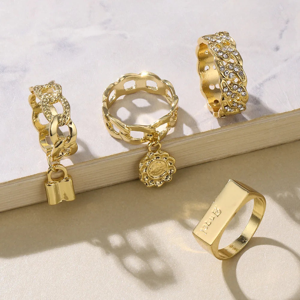 SC Creative Hollowed Out Elegant Ring Gold Plated Crystal Ring Fashion Zircon Jewelry Rings for Women and Girls