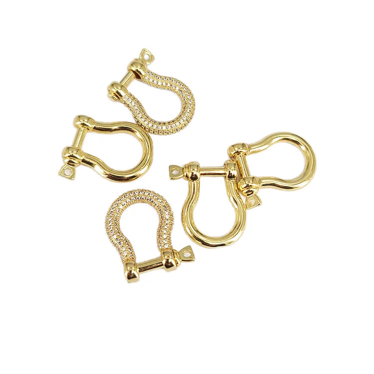CZ8185 18K Gold Plated Brass CZ Micro Pave Horseshoe Screw Clasp U-Shaped Lock Buckle for Jewelry DIY & Bracelet Making