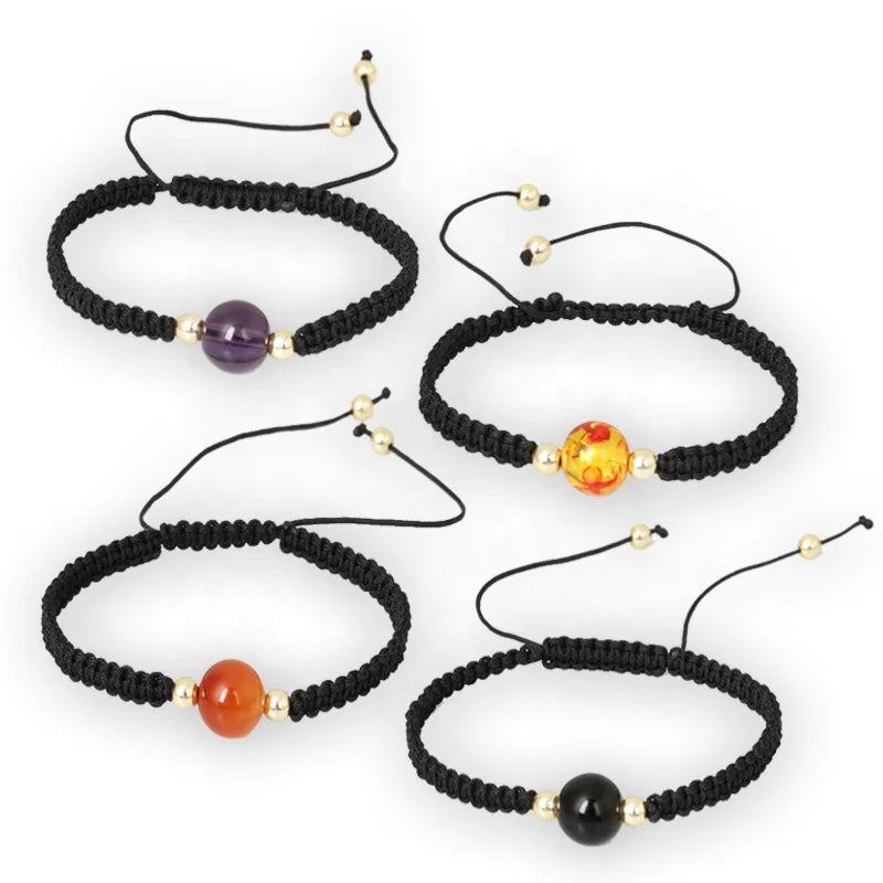 New Handmade Woven Beads Bracelet Jewelry Adjustable Crystal Couple Bracelet Simple Fashion Amber Agate Bracelet for Women Men