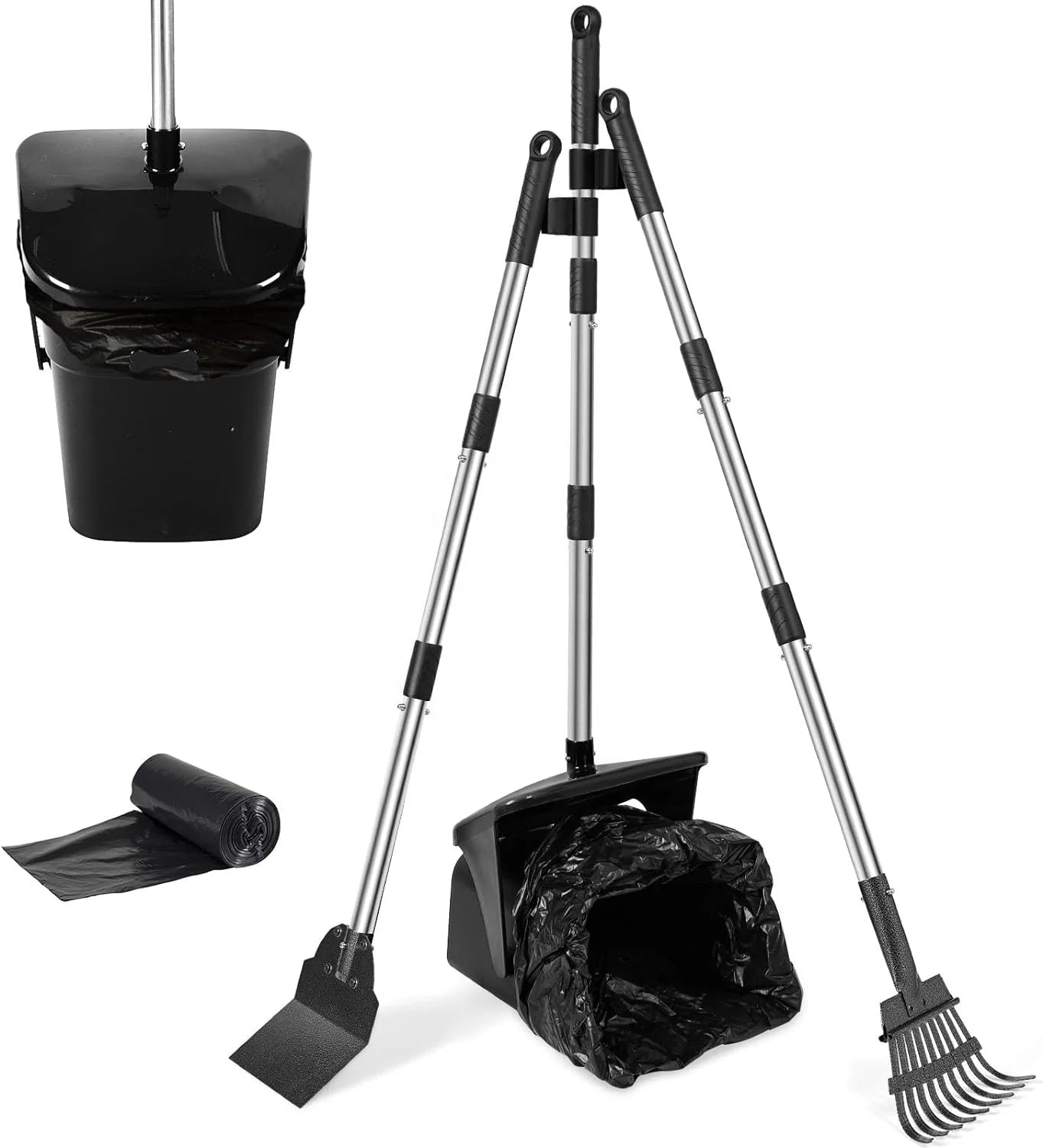 Poop Scooper Swivel Bin Rake & Shovel for Medium and Large Dogs Heavy Duty Pooper Scooper with 20 Waste Bags