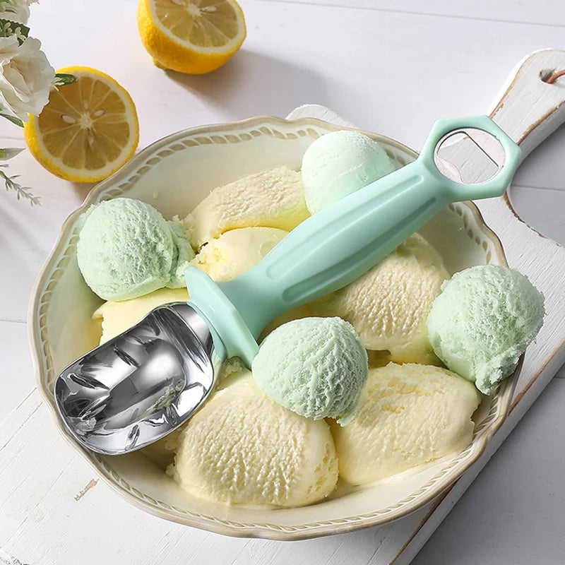Heavy Duty Zinc Alloy Ice Cream Scoop Spoon Watermelon Spoon Non-Slip Plastic Handle With Bottle Opener Design Gelato Custard