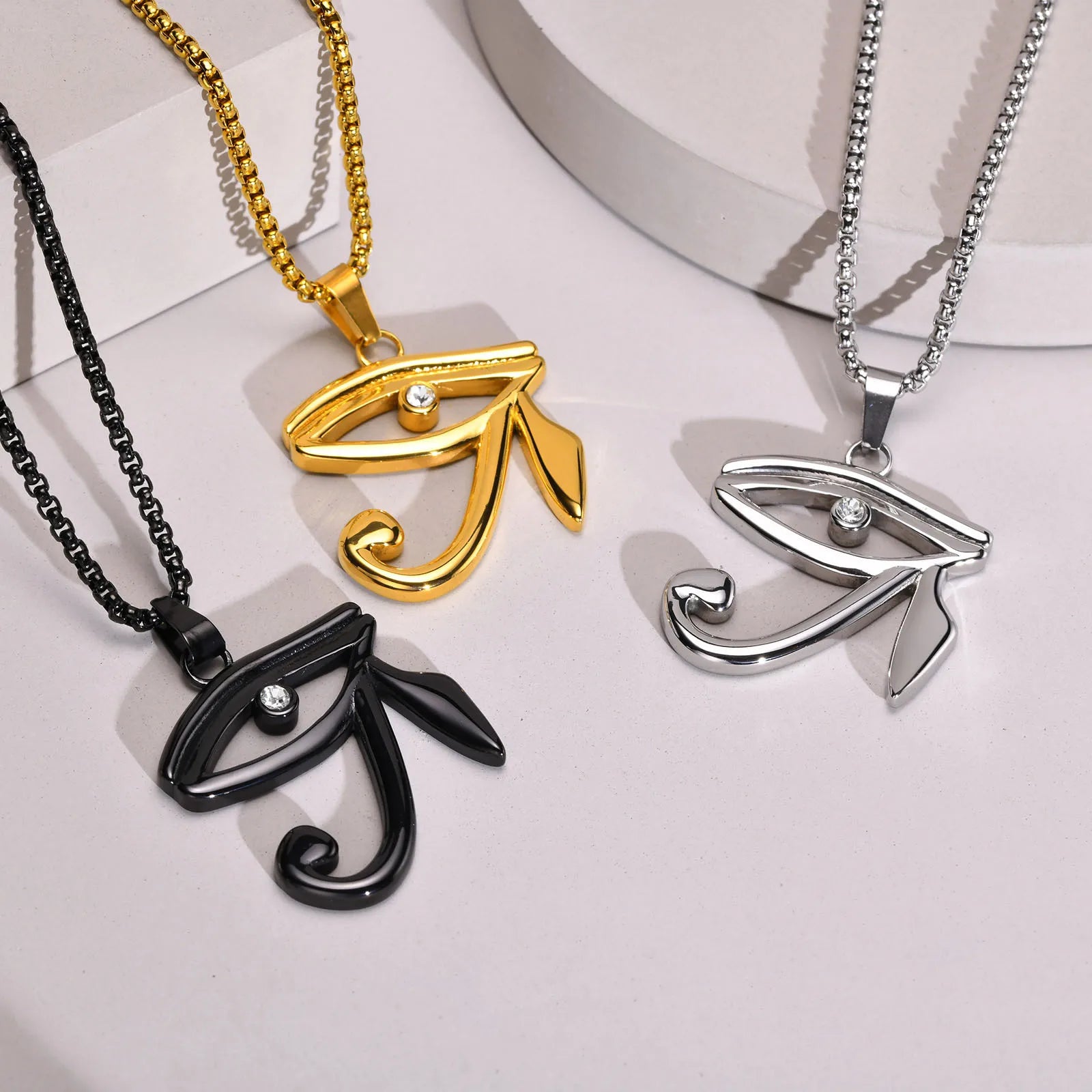 Charms Eye of Horus Necklace Ankh Cross Necklaces Hip Hop Stainless Steel Ancient Egyptian Coptic Designer Jewelry for Men Women