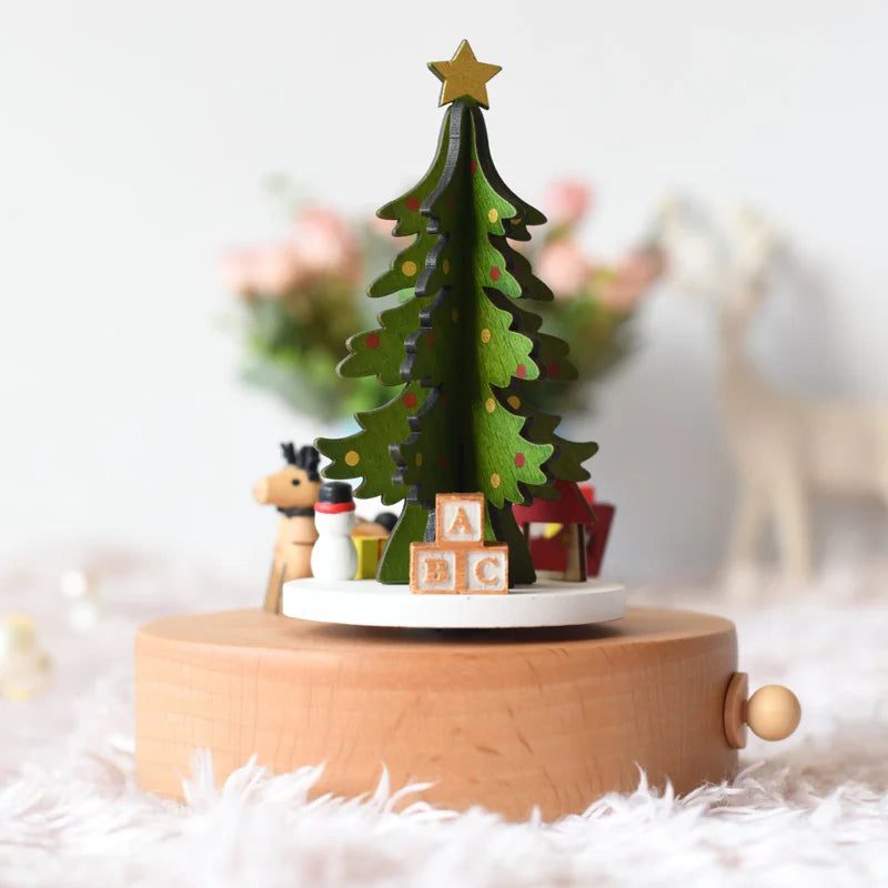 Hot Sale Customizable Wooden Sled Christmas Tree Music Box for Christmas Gifts