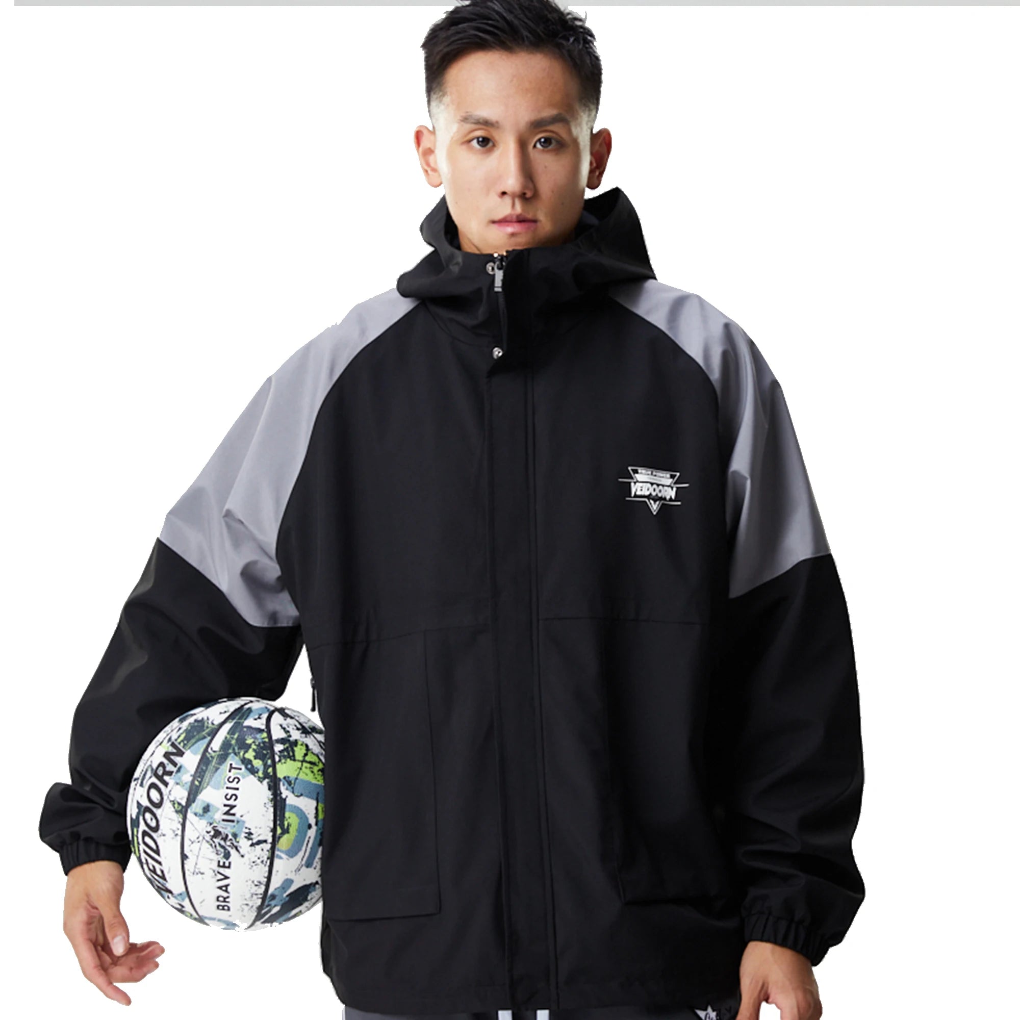 Fashionable Solid Autumn Oversize Hooded Sports Varsity Jacket 100% Polyester