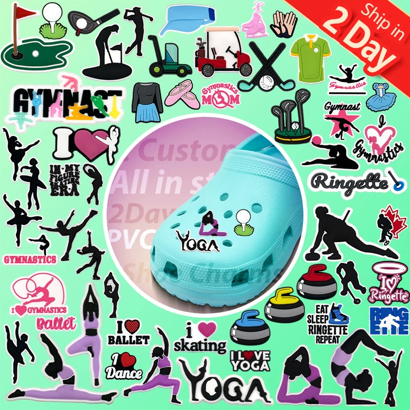 Trendy Gymnastics Ballet Theme PVC Sports Shoe Charms Movement Inspired for Dancer Wholesale Ballerina Shoes Charm in Bulk