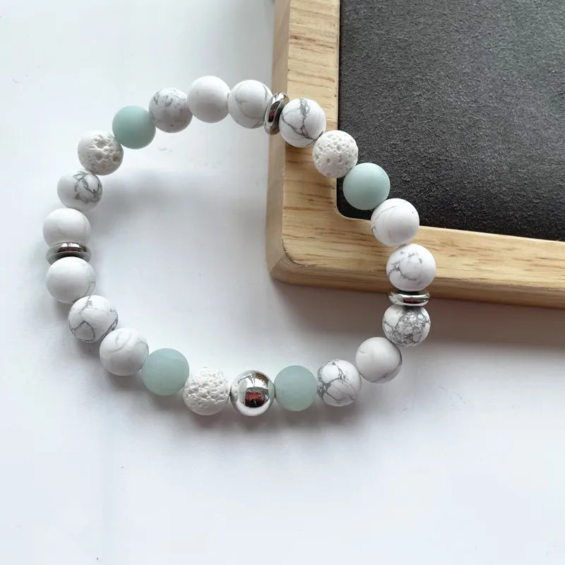 Healing Gemstone Howlite Jewelry Lava Beads Bracelets Natural Stone Bracelet Oil Diffuser for Anxiety Stress Relief Gifts