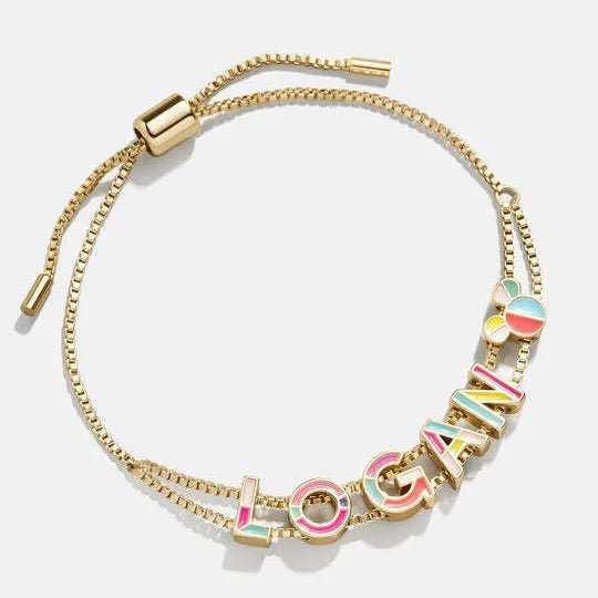 Adjustable Women's Fashion Charm Bracelets Colorful Enamel Slider Custom Alphabet Letter Box Chain Customizable Bracelet Storage