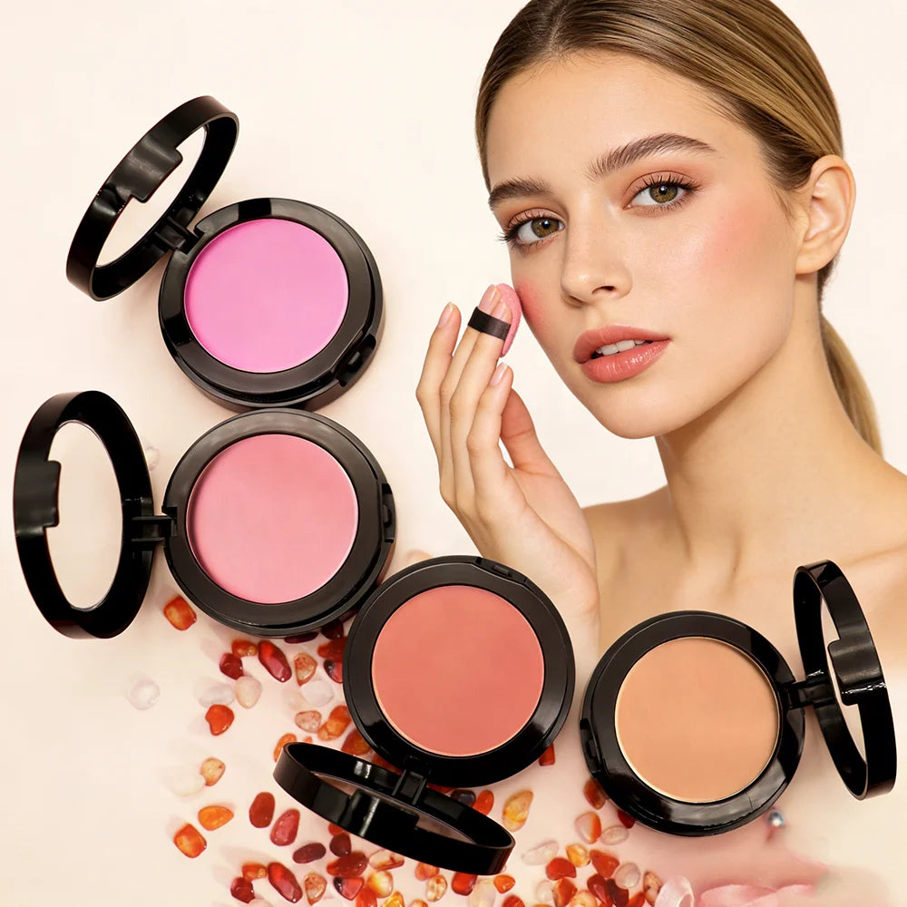 Single Blush Professional Makeup Plastic Container Single Color Baked Powder Face Palette with No Logo Brush