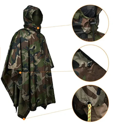 Woqi Factory Delivery Raincoat Pu Coating Camo Camo Used for Men & Women Rain Poncho