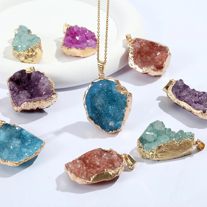 Wholesale Natural Crystal Cluster Pendant Necklace Gold Plated Irregular Butterfly Shape Buddhism Accessory Cross Border Jewelry
