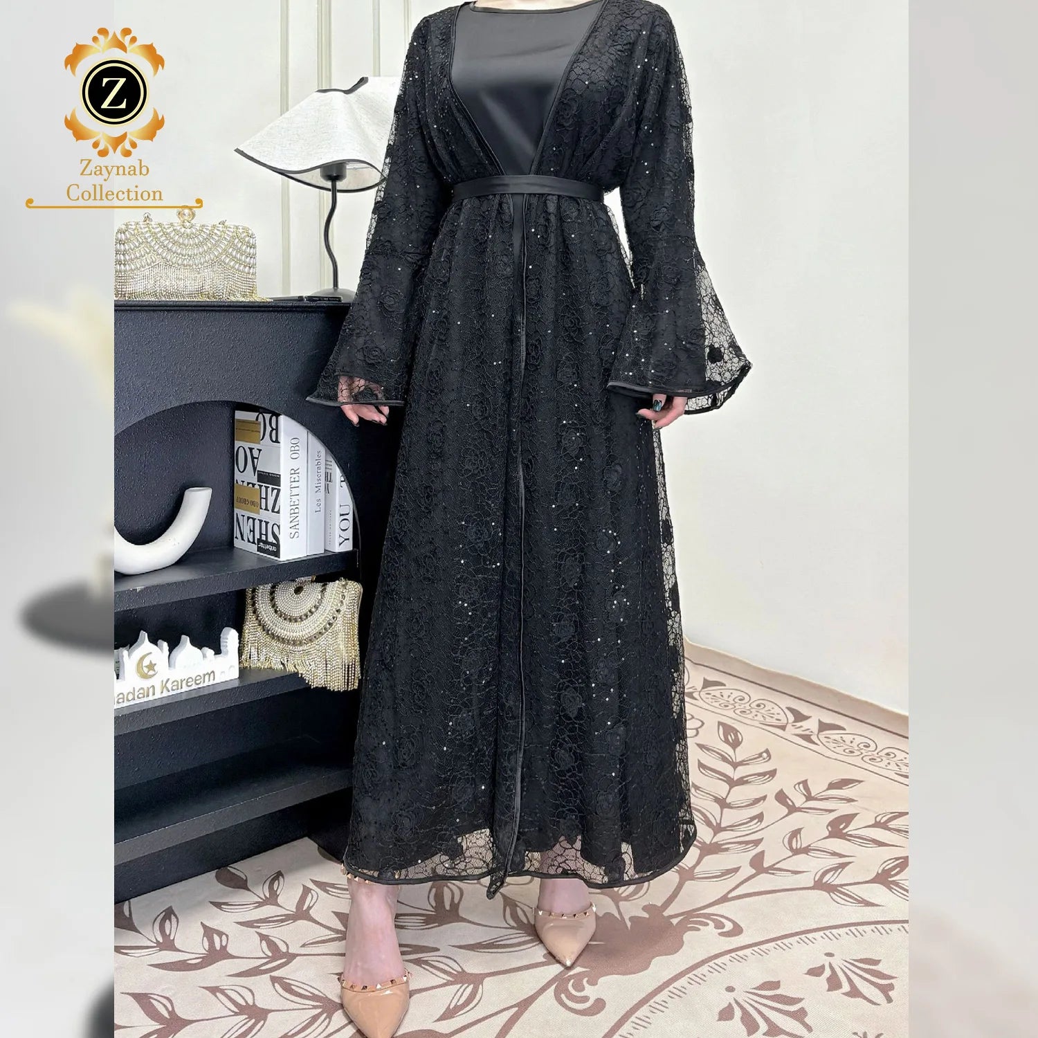 Zaynab Zipper Abaya Latest Abaya Design Manufacturers Women Velvet Beaded Jalabiya Zipper Abaya