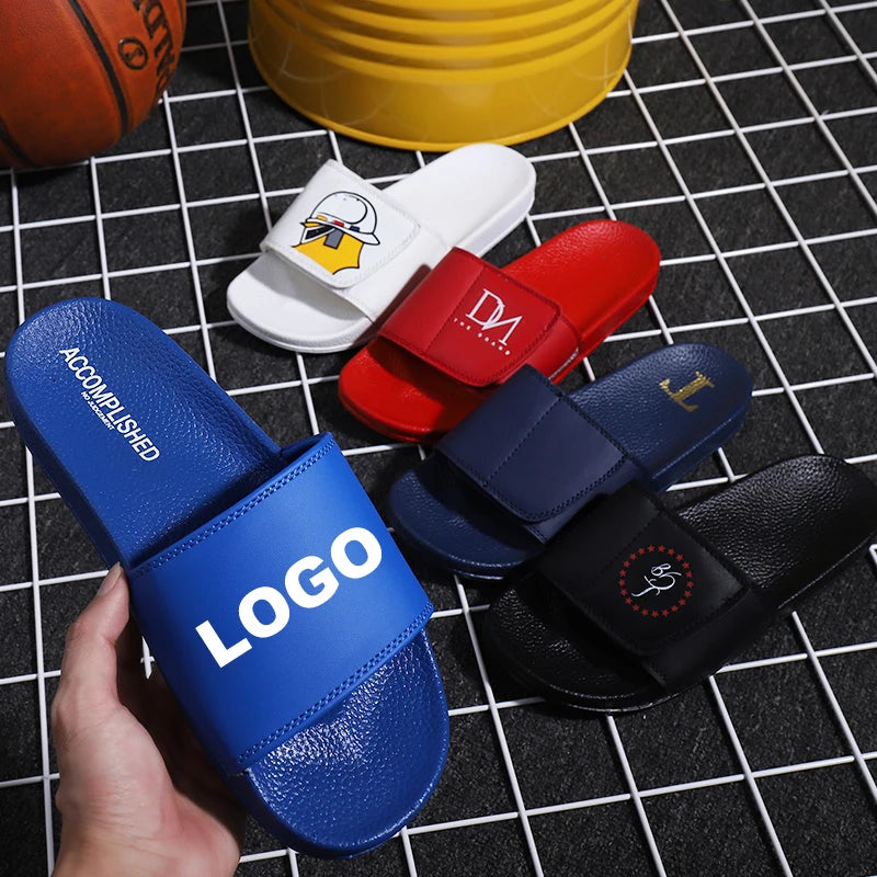 Factory Wholesale Custom Light Weight Waterproof Massage Winter Sports Slides Rubber PVC Embroidered Flip Flops Designer Black