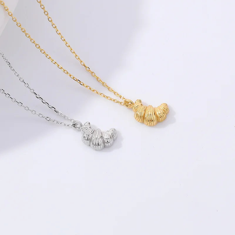 Simple Style Horns S925 Sterling Silver Croissant Pendant Necklace for Women Girls Fashion Jewelry Gift
