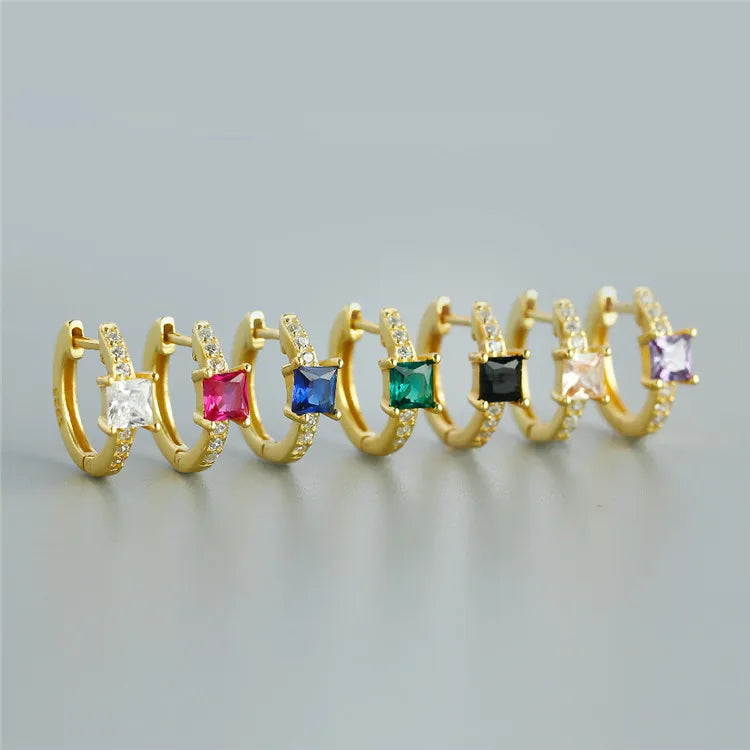 SP American Simple Fashion Colorful Earrings Gold Plated Gemstone Zirconia S925 Sterling Silver Earrings