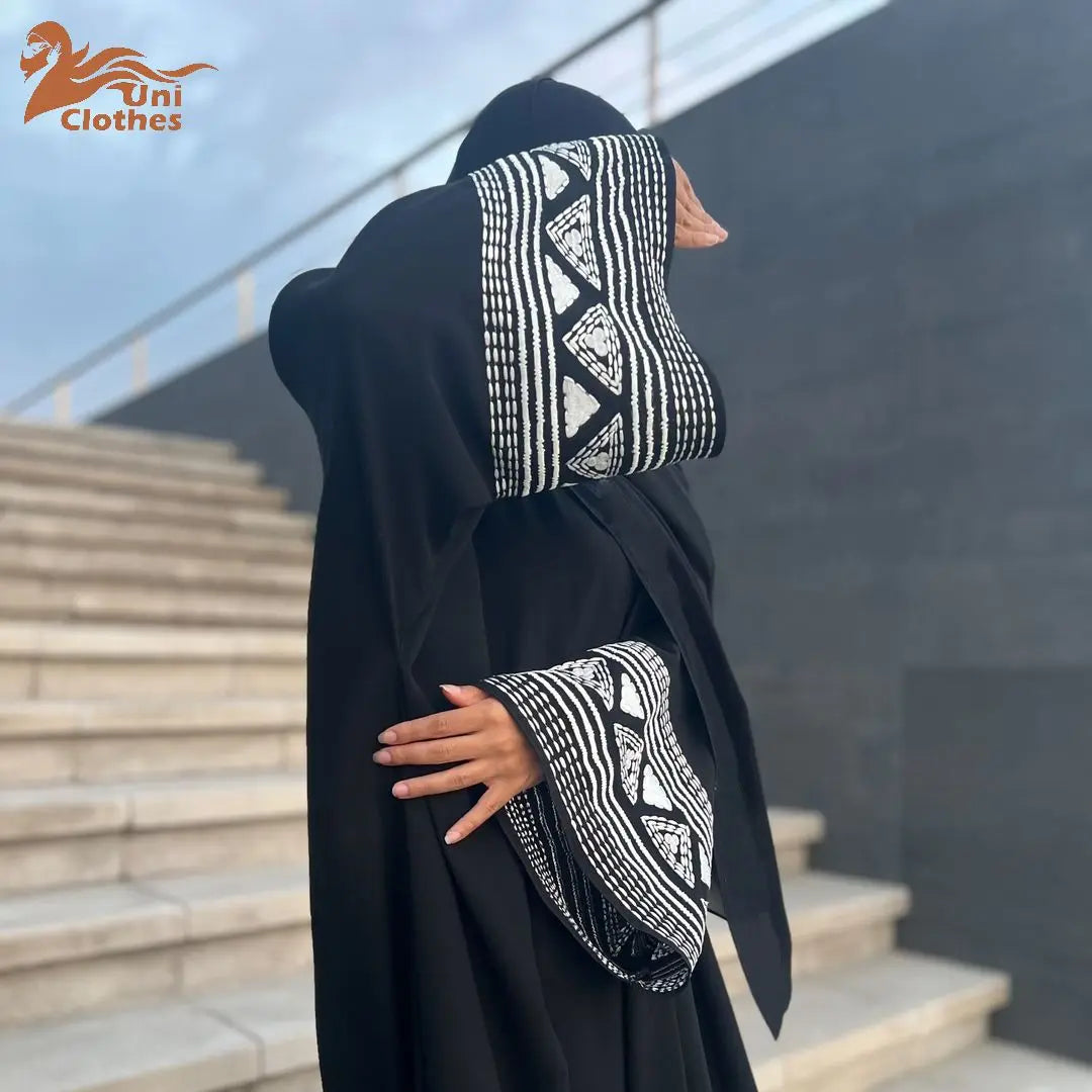 Eid Muslim Modest Abaya Women Embroidery Sleeve Abayas Open Cardigan Jalabiya Party Dresses Dubai Kaftan Long Robe
