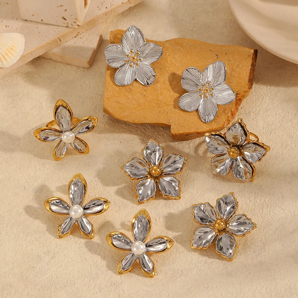 DAIHE Europe and America New Adjustable Flower Rings Two Color Stainless Steel Ring Waterproof