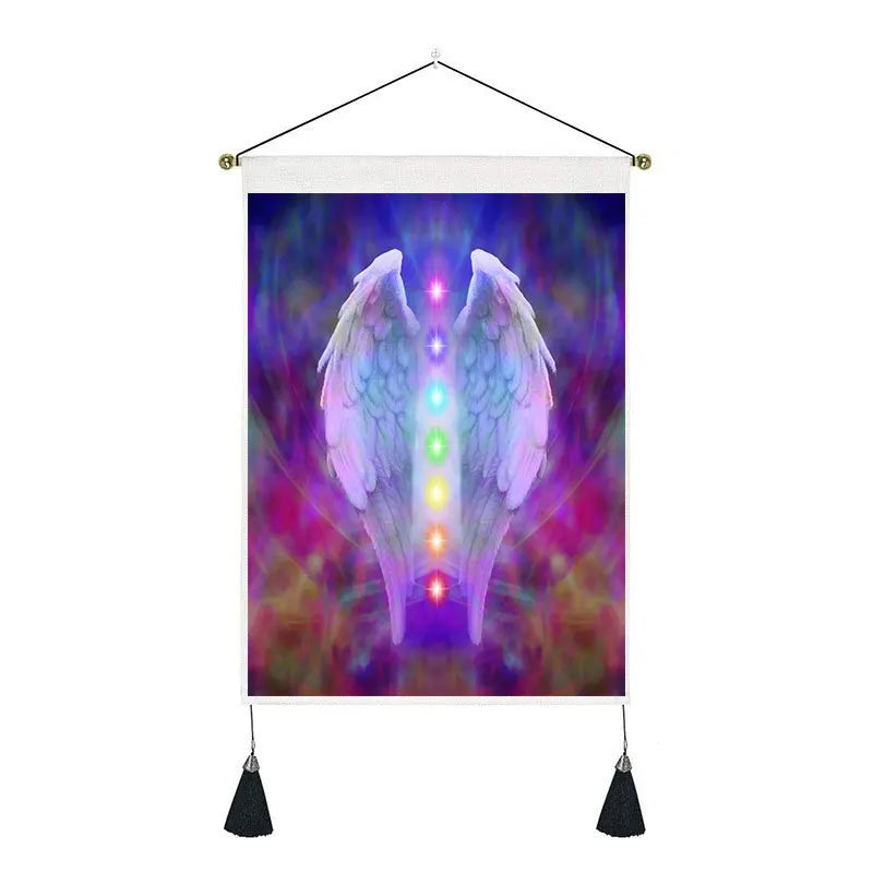 35*50cm Custom Tarot Sun Moon Phase Tapestry Home Decor Cotton Linen Tassel Seven Chakra Bedroom Stick Wall Hanging Art Painting