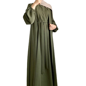 2024 Eid Ramadan 2 Piece Abaya Set Kimono Dress Two Pieces Muslim Open Abaya and Inner Slip Dress Set Kaftan Robe