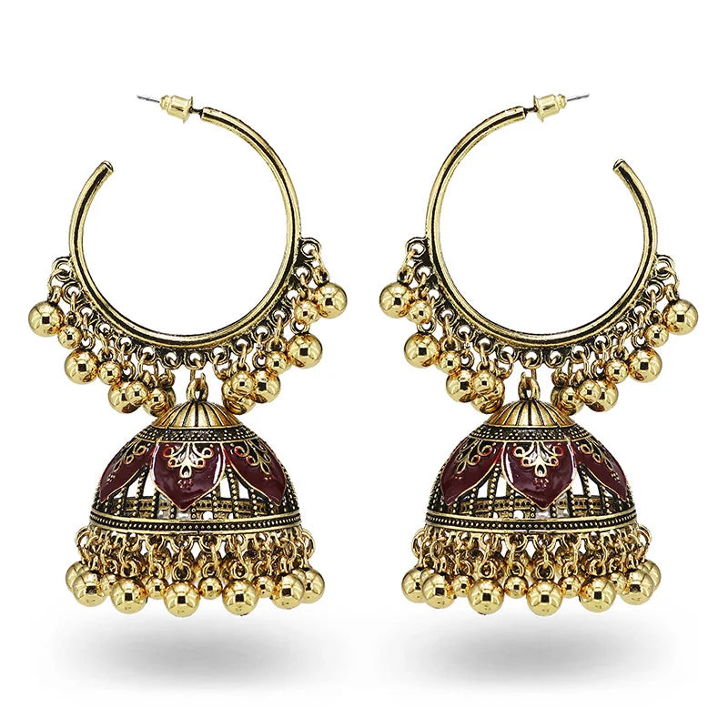 2022 Classic Jhumka Silver Plated Bell Earrings Statement Pendant Tassel Indian Jhumka Earrings Jewelry Set