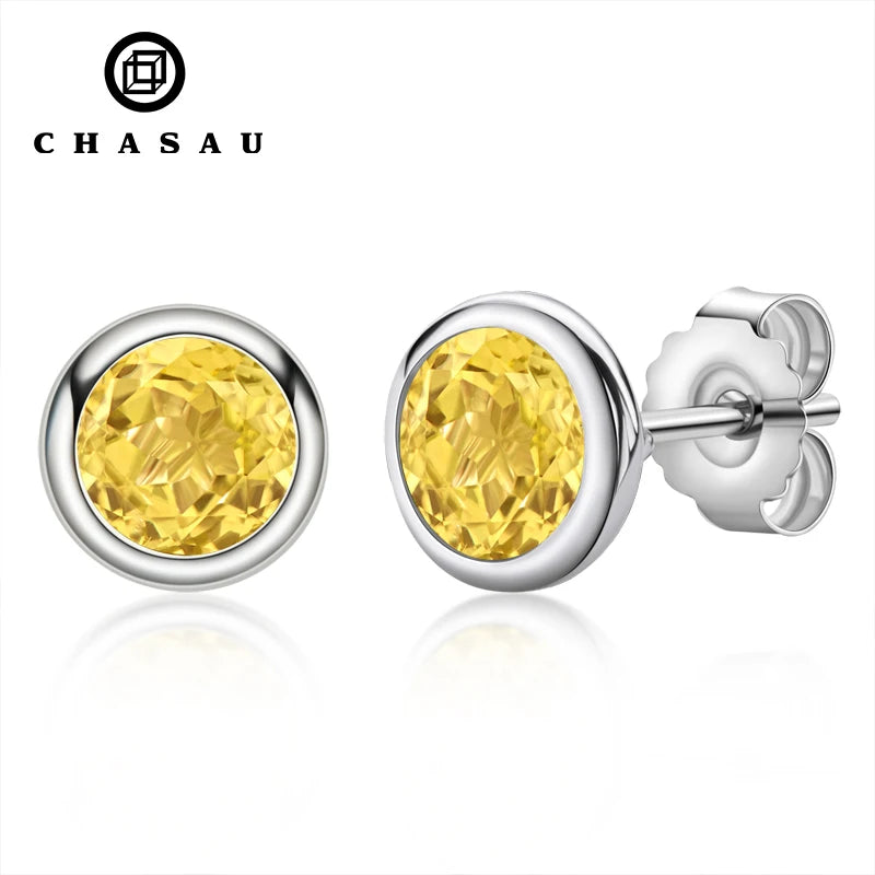 Hot Sell Natural Colorful Stone 925 Sterling Silver 6mm Citrine Amethyst Garnet Peridot Round Shape Stud Earrings for Women