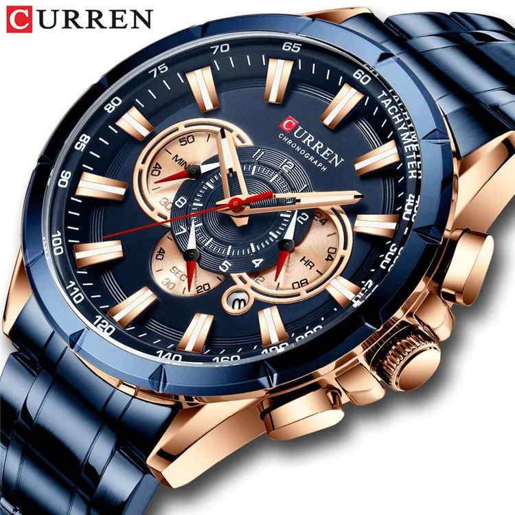 CURREN 8363 Customize Logo Luxury Fashion Quartz Watch Men Watches Stainless Steel Wristwatches Chronograph