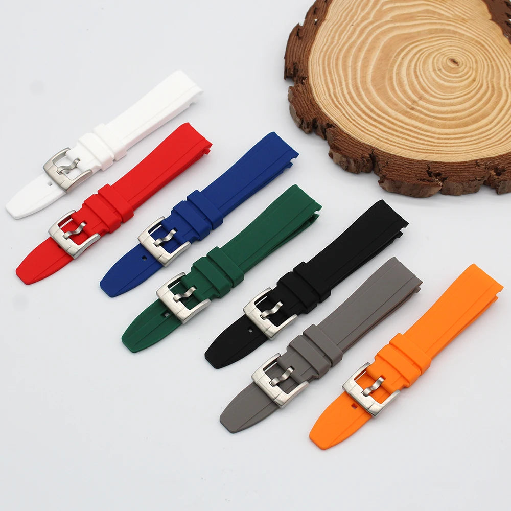 Simple Design Curved End Waterproof Soft Silicone Strap Dive Sport Rubber Watch Band 18 19 20 21 22mm for Diving RX Watch Strap