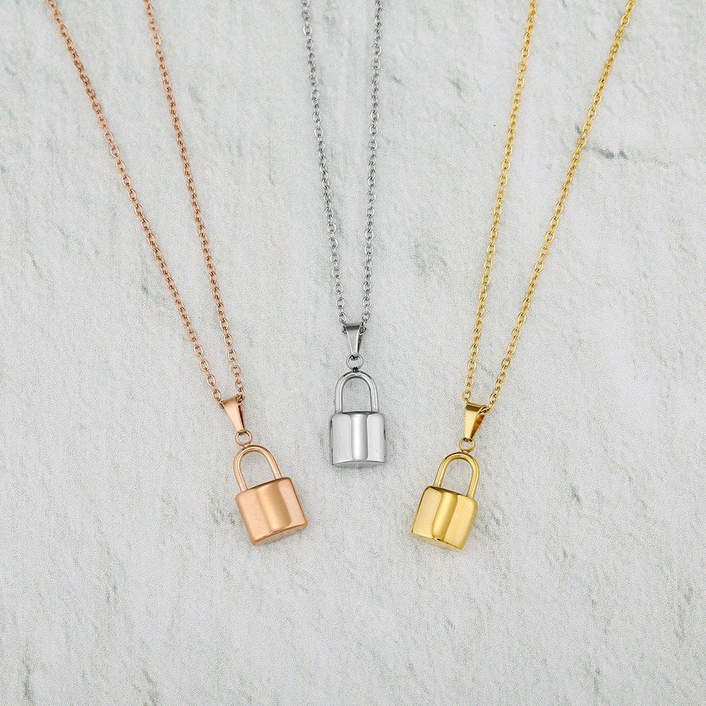1.5*1cm Stainless Steel Padlock Necklace with 46cm Link Chain Fashion Jewelry for Women