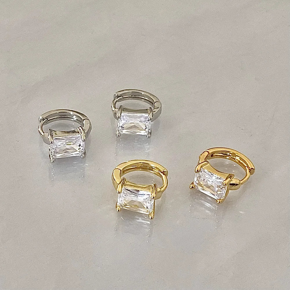 New Trendy Zircon CZ Geometric Huggie Earrings Iced Out Cubic Zirconia CZ Square Hoop Earrings Women Jewelry 2024
