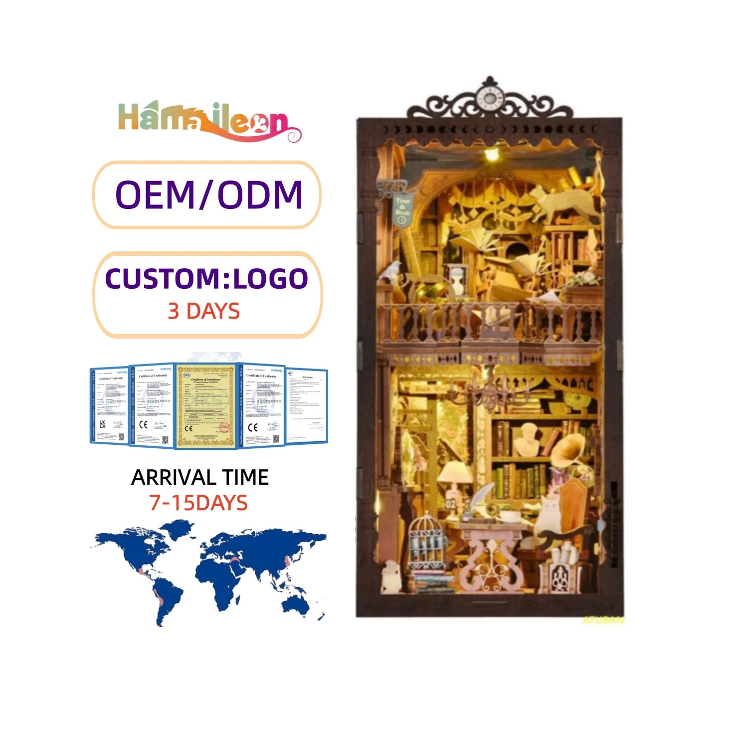 Hamaileon DIY Book Nook Dollhouse Kit With Dust Cover Bookend For Adults And Kids