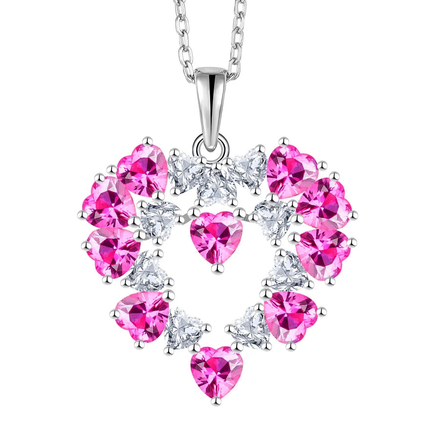 Wholesale Customized Heart Necklace Love Pink CZ Diamond Heart Pendant 925 Sterling Silver Necklace for Women