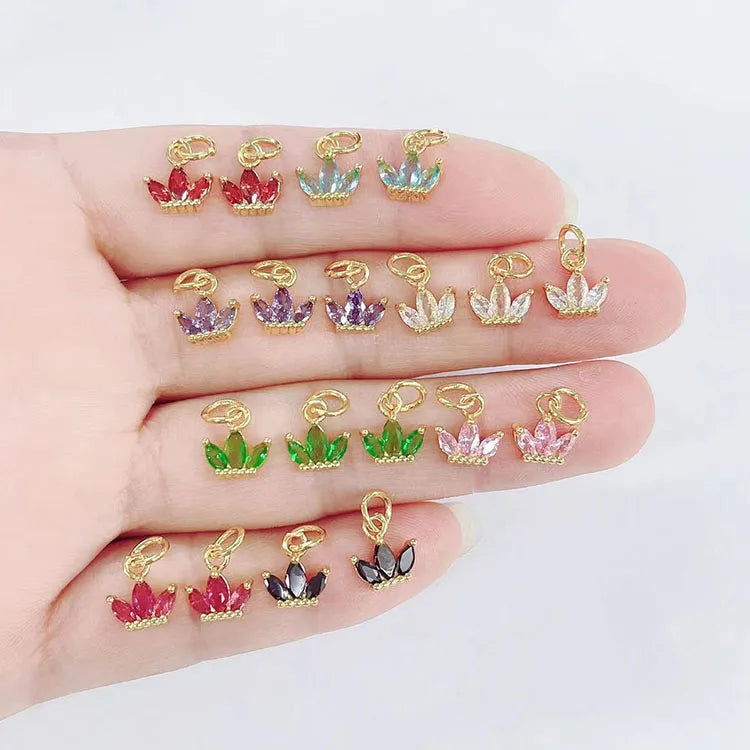 CZ8537 Dainty 18K Gold Mini Jewelry Supplies CZ Oblong CharmSmall Diamond Cubic Zirconia Crown Charms Pendants