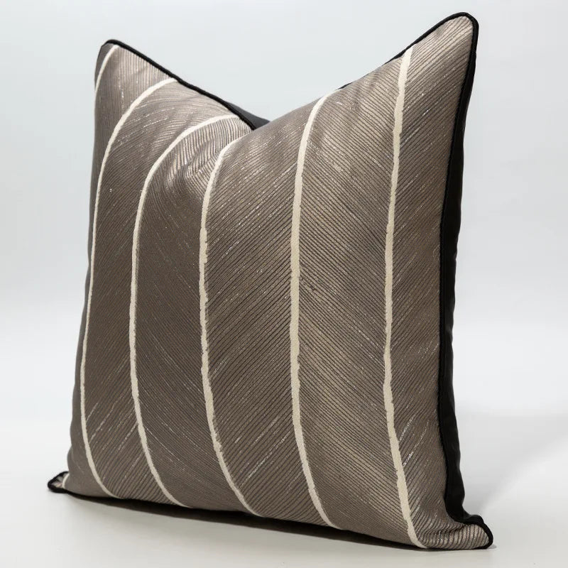 Luxury Coffee Brown Pillow Cases Geometric Style Striped Geometric Pattern Jacquard Cushion Cover for Sofa Couch Home Decor
