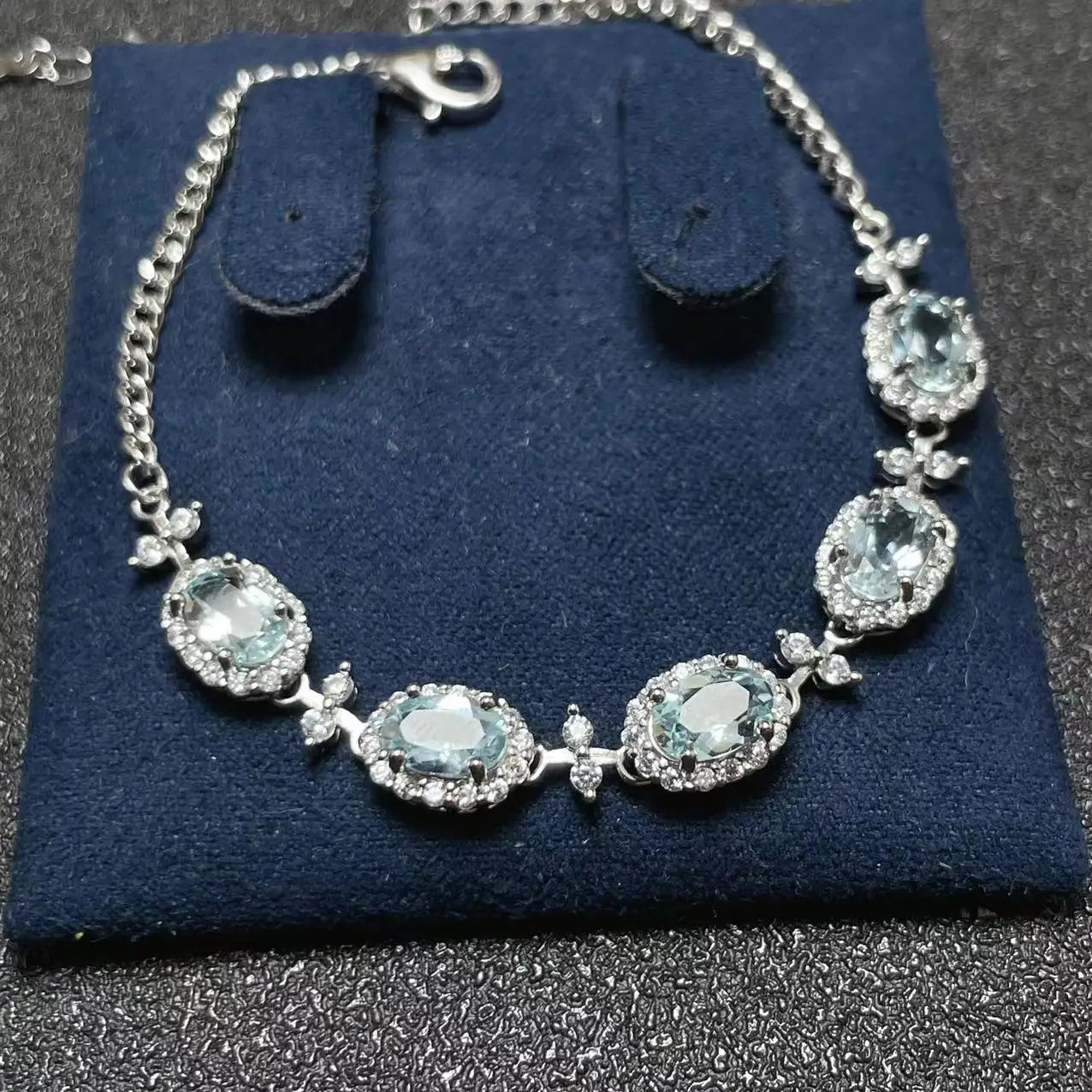 Luxury 925 Sterling Silver Bracelet with Natural Aquamarine Zirconia Real Stone Rhodium Plated Ladies Chains for Parties Gifts