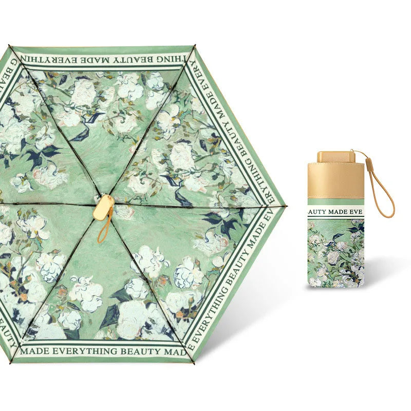 6 Fold Mini Umbrella Pocket Digital Print Small Flower Portable Umbrella