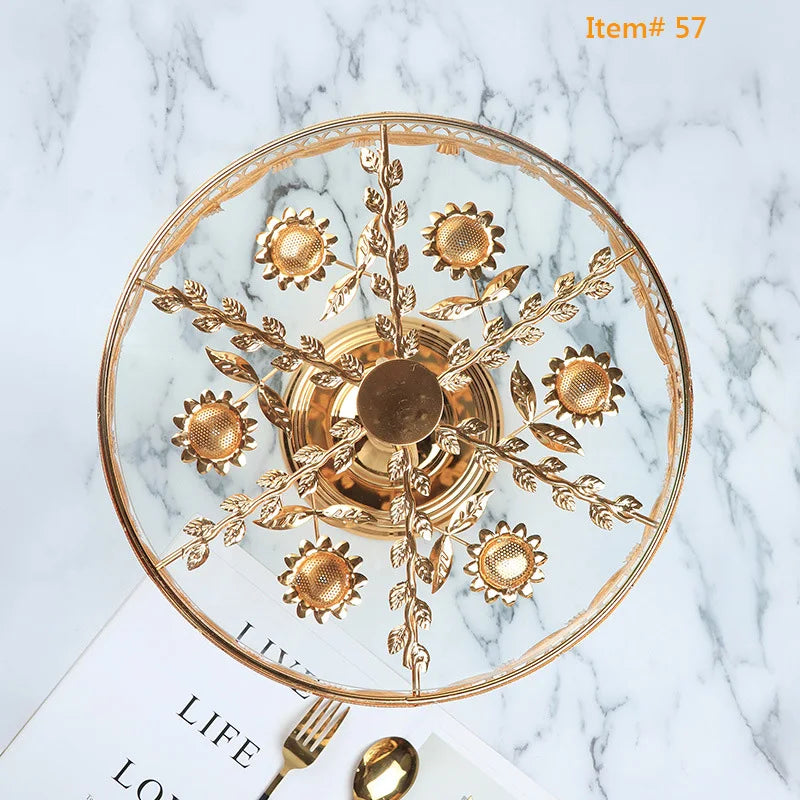 2022 New Round Metal Display Tray Glass Plate Wholesale Wedding Cake Stand