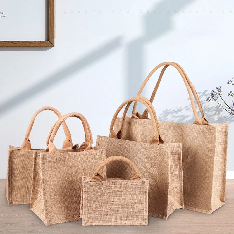 Hot Sale Customizable Size & Color Jute Tote Bag with Shoulder Strap Reusable for Outdoor Use Logo Printed