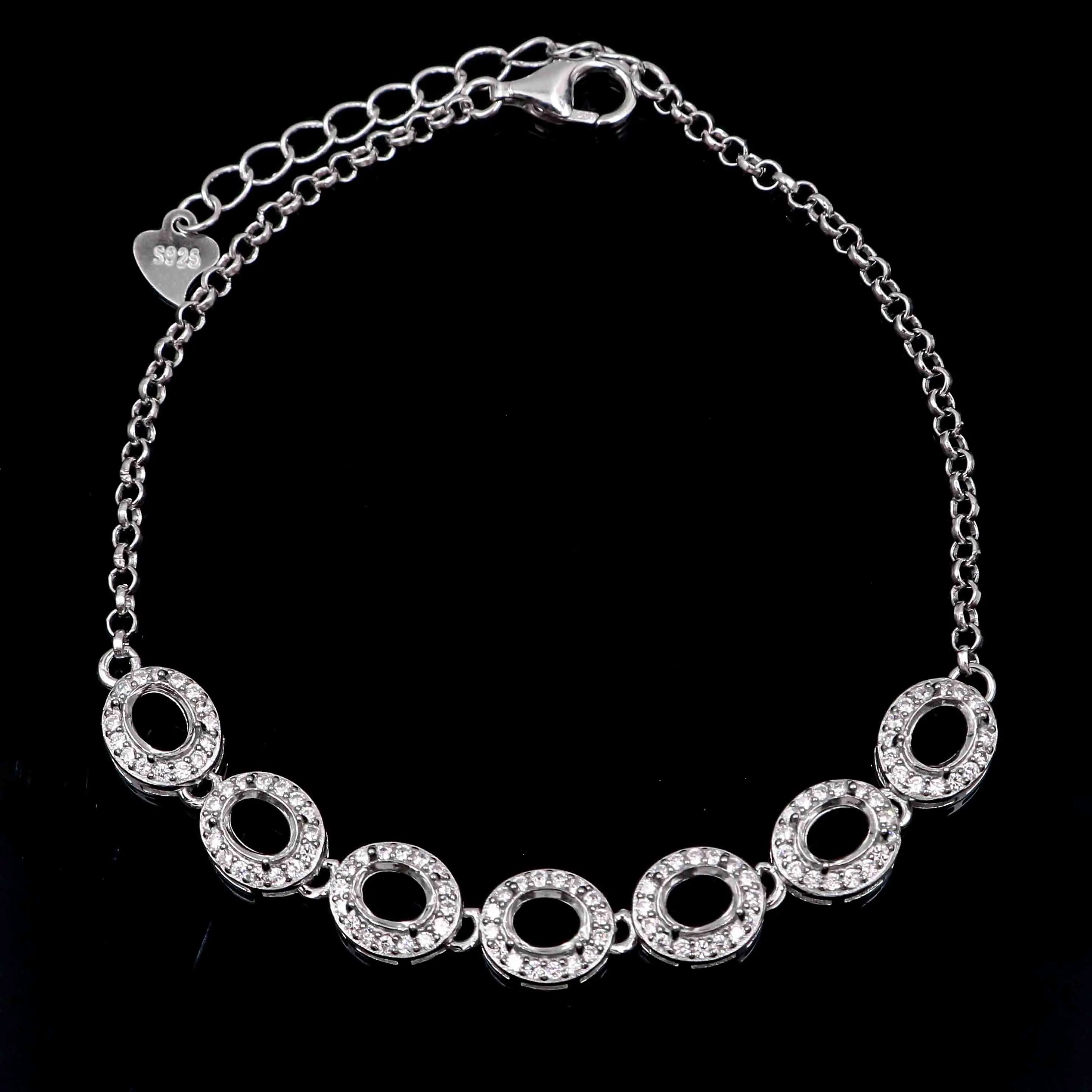 Sterling Silver 4*5mm Semi Mount Bracelet Empty Support Blank Claw Setting S925 Base Holder Without Center Stone Inlay for DIY