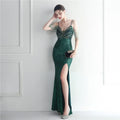 19939# Fashion Red Carpet Formal Occasion Beaded Chain Suspender Long Evening Gown