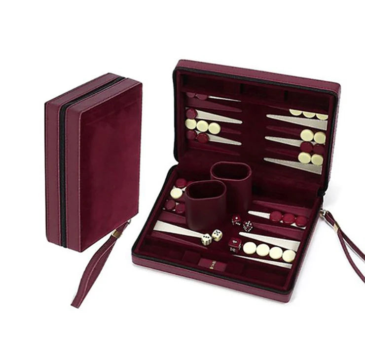 Custom Handmade Mini Leather Backgammon Board Games Chips Dices Cups Box Set with Low Prices