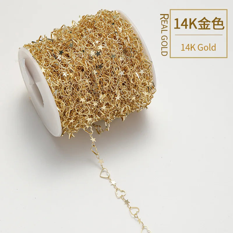 Wholesale 14k 18k Gold Filled Chain Bulk Heart and Star Shaped Chain Diy Necklace Bracelet Chains for Jewelry Making