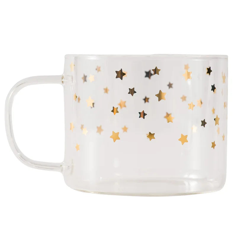 400ml Cute Star Gold Print Logo Glass Coffee Cup Drink Tea Mug