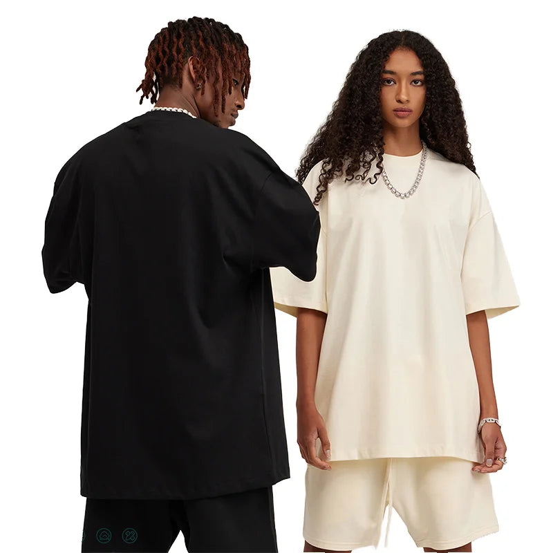 YWGH 320gsm Cotton Heavyweight Breathable Eco-Friendly Anti-Wrinkle Anti-Pilling Short Sleeve O-Neck High Street Style T-Shirt