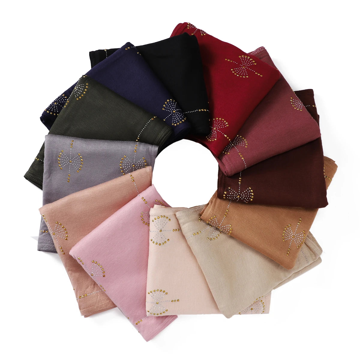 New Design Cotton Jersey Gold Glitter Rhinestones Hijab Arab Headscarf Long Soft Diamond Jersey Shawl Wrap